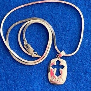 Macy’s 925 Silver Christian Faith Cross Pendant and Snake Chain Necklace